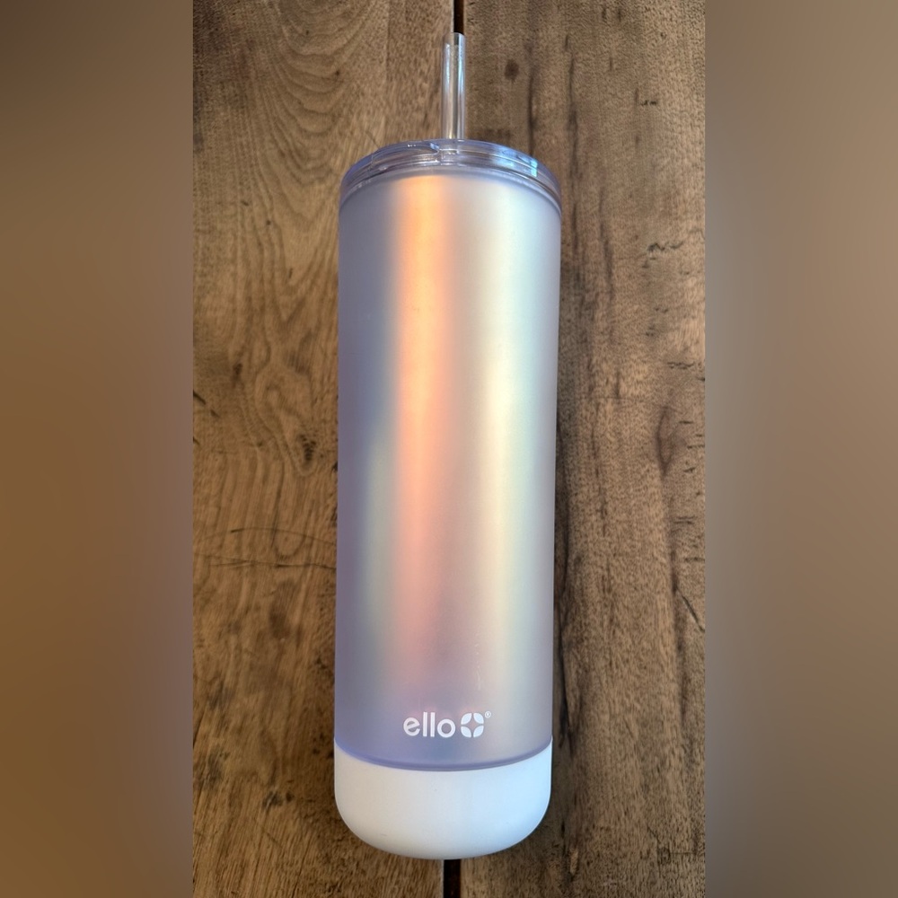 EUC Ello White Iridescent Tumbler with Straw 24oz.